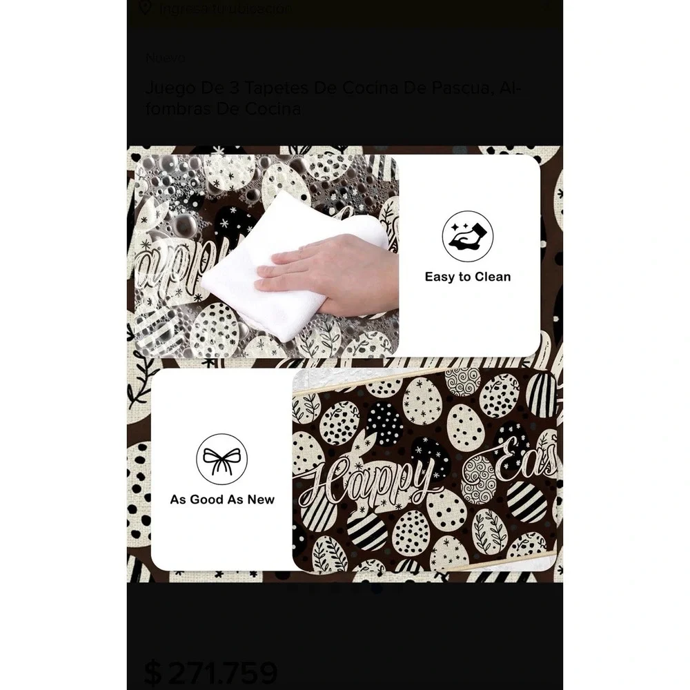 12N28/ Juego De 3 Tapetes De Cocina De Pascua, Alfombras De Cocina